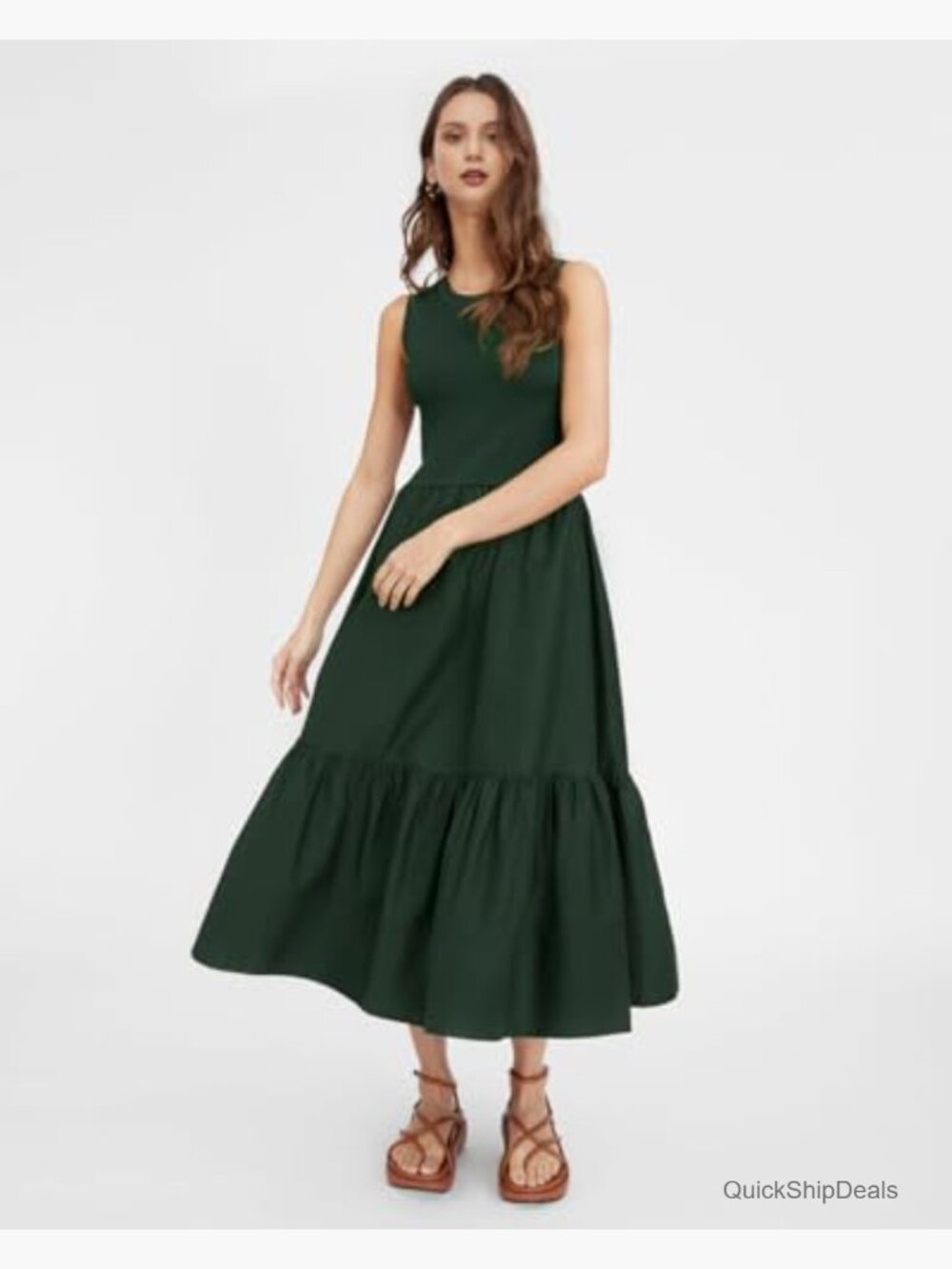 Sleeveless Smocked Tank Maxi Dress Tiered Casual Beach Sundress - Picture 2 of 6